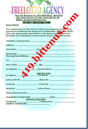 FREELOTTERY CLAIM APPLICATION FORM